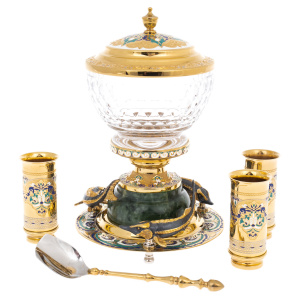 Caviar bowl on jade "Three sturgeons" with stacks, Zlatoust