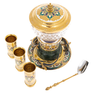 Caviar bowl on jade "Three sturgeons" with stacks, Zlatoust