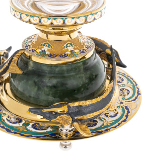 Caviar bowl on jade "Three sturgeons" with stacks, Zlatoust