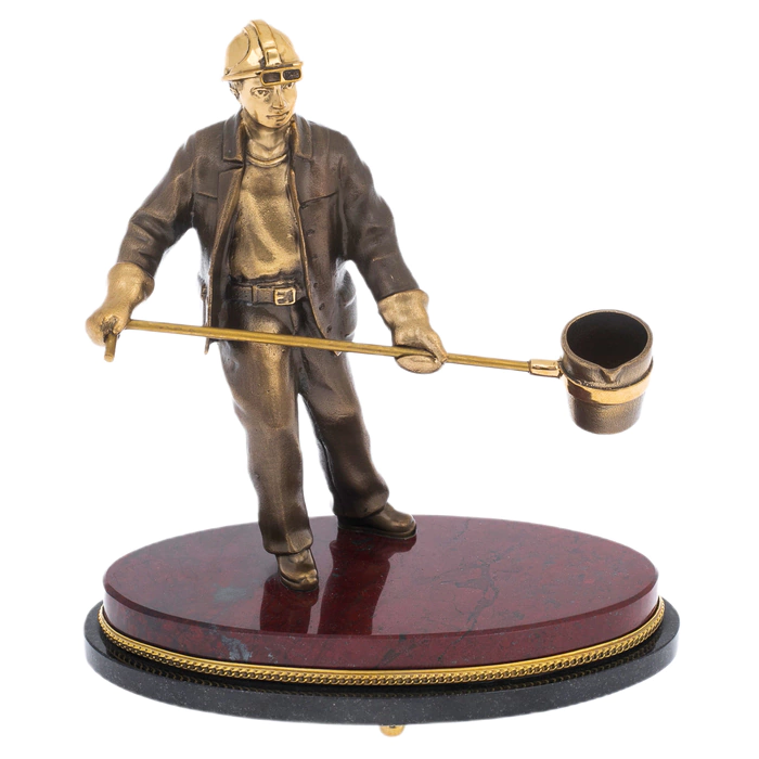 Bronze statuette "Caster with bucket" on jasper