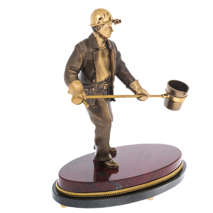 Bronze statuette "Caster with bucket" on jasper