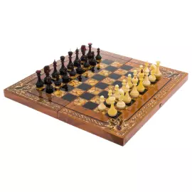 Шахматы из ореха и янтаря "Арабески-Тина"