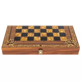 Шахматы из ореха и янтаря "Арабески-Тина"