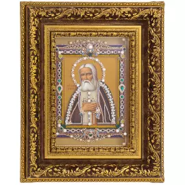 Икона с драгоценными камнями "Преподобный Серафим Саровский" с жемчугом