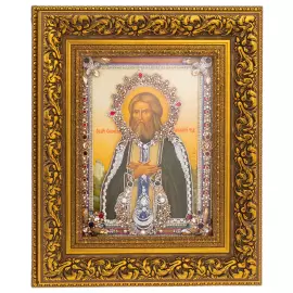 Икона с драгоценными камнями "Преподобный Серафим Саровский" с жемчугом