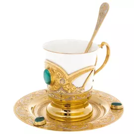 Кофейная пара "Утро" с малахитом, на 1 персону, Златоуст