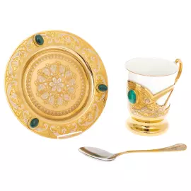 Кофейная пара "Утро" с малахитом, на 1 персону, Златоуст