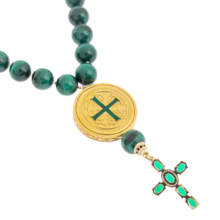 Orthodox prayer beads "Vera" with malachite, Chrysostom