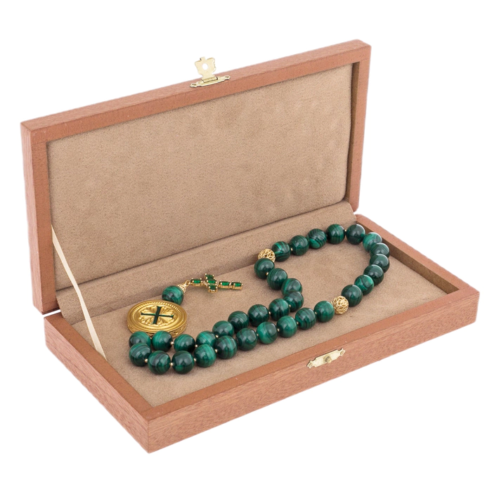 Orthodox prayer beads "Vera" with malachite, Chrysostom