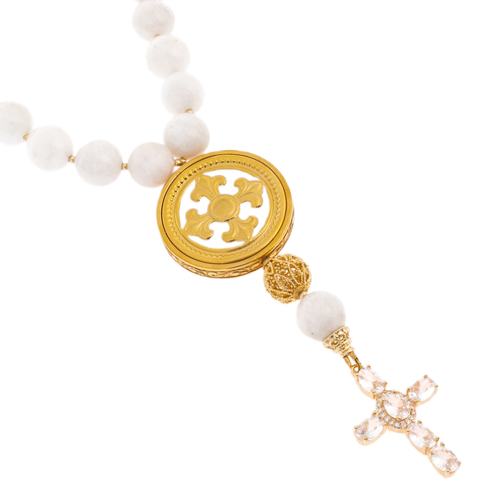 Orthodox prayer beads "Vera" with white marble, Chrysostom