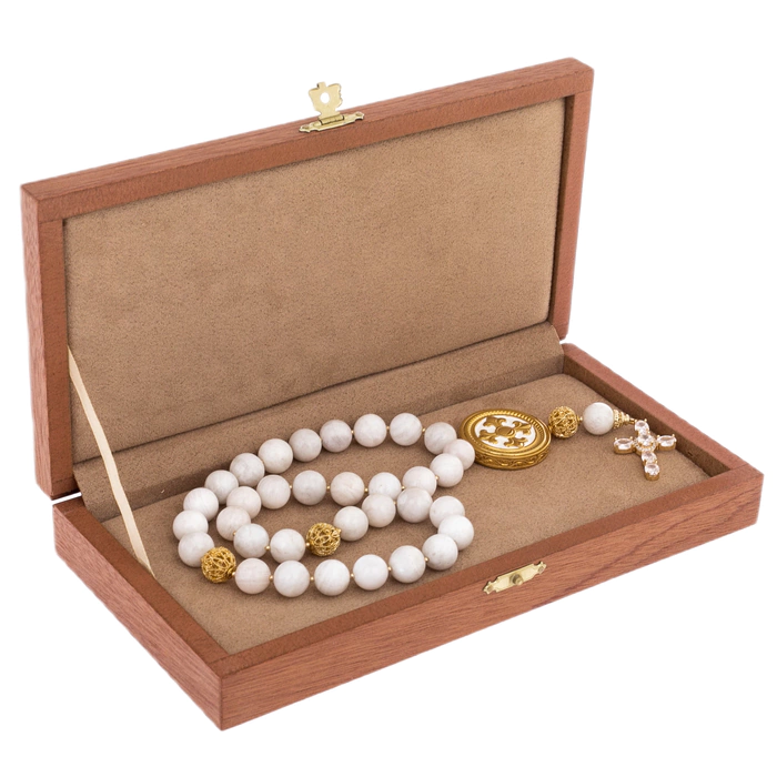 Orthodox prayer beads "Vera" with white marble, Chrysostom