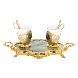 Набор кофейный "Роскошь" с нефритом, на 2 персоны, Златоуст