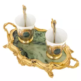 Набор кофейный "Роскошь" с нефритом, на 2 персоны, Златоуст