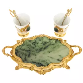 Набор кофейный "Роскошь" с нефритом, на 2 персоны, Златоуст