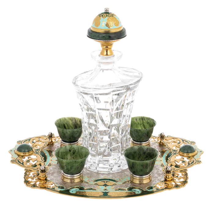 Set for whiskey and cognac "Extravaganza" with jade, for 4 persons, Zlatoust