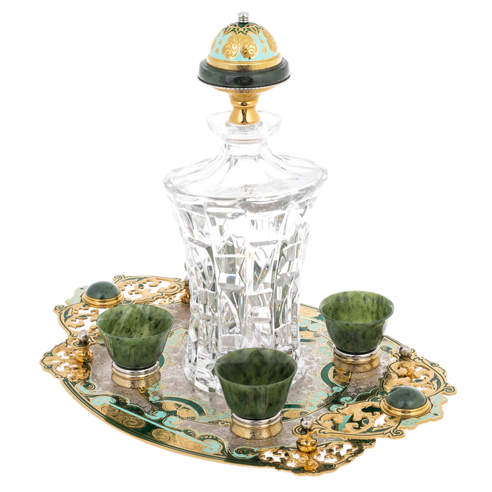 Set for whiskey and cognac "Extravaganza" with jade, for 4 persons, Zlatoust