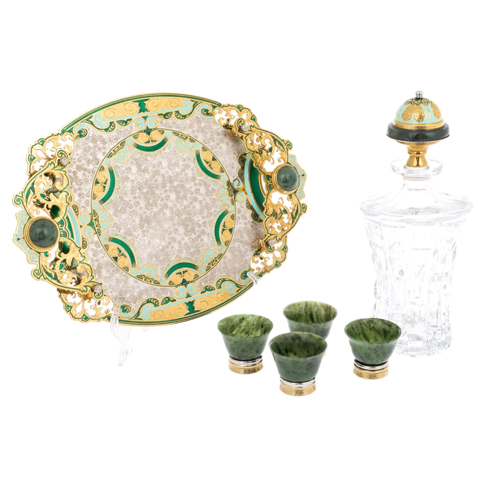Set for whiskey and cognac "Extravaganza" with jade, for 4 persons, Zlatoust