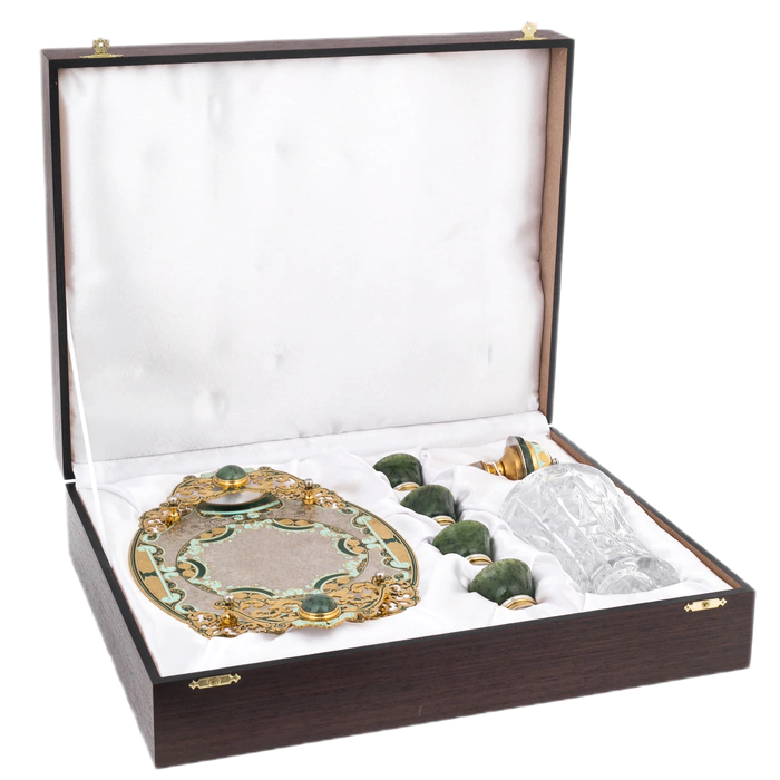 Set for whiskey and cognac "Extravaganza" with jade, for 4 persons, Zlatoust