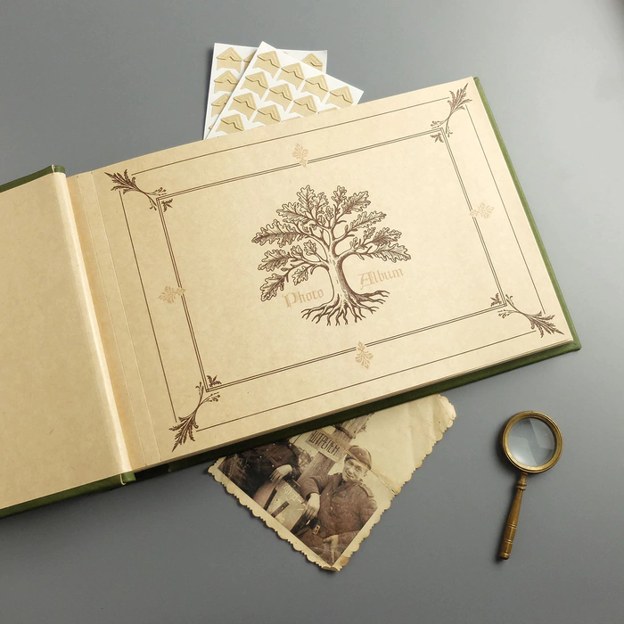 Genuine leather photo album "Oak, growing through time" color green