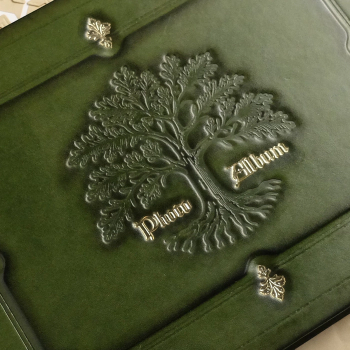 Genuine leather photo album "Oak, growing through time" color green