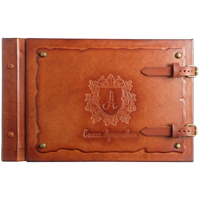 Genuine leather photo album "Family" with coat of arms