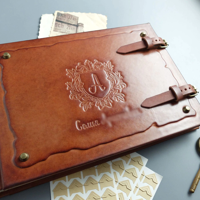 Genuine leather photo album "Family" with coat of arms