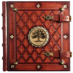 Genuine leather photo album "Tree" with brass frame