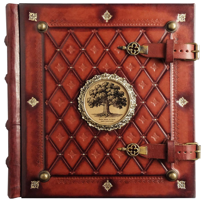 Genuine leather photo album "Tree" with brass frame