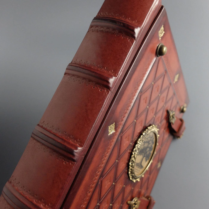 Genuine leather photo album "Tree" with brass frame