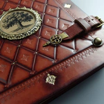Genuine leather photo album "Tree" with brass frame