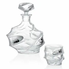 Набор для виски "Волны": 6 стаканов + графин, отделка серебряного цвета, на 6 персон Набор для виски "Волны": 6 стаканов + графин, отделка серебряного цвета, на 6 персон