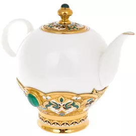 Oriental tea set with malachite and enamels, for 4 persons, Zlatoust