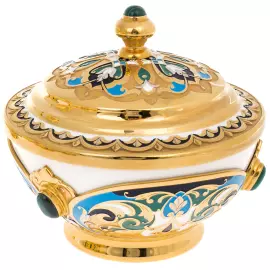 Oriental tea set with malachite and enamels, for 4 persons, Zlatoust