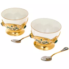 Oriental tea set with malachite and enamels, for 4 persons, Zlatoust