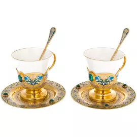 Кофейный набор с малахитом "Тюльпан" на 2 персоны, Златоуст