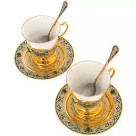 Кофейный набор с малахитом "Тюльпан" на 2 персоны, Златоуст