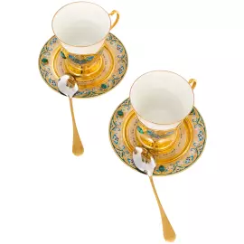 Кофейный набор с малахитом "Тюльпан" на 2 персоны, Златоуст