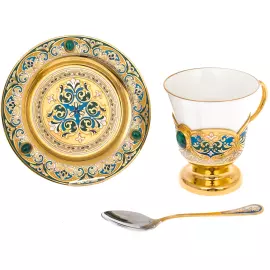 Кофейный набор с малахитом "Тюльпан" на 2 персоны, Златоуст