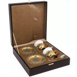 Кофейный набор с малахитом "Тюльпан" на 2 персоны, Златоуст