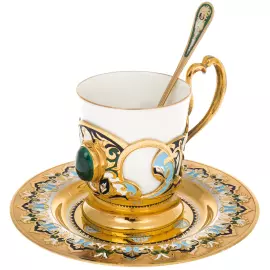 Кофейная пара "Рассвет" с малахитом, Златоуст