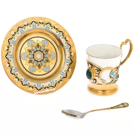 Кофейная пара "Рассвет" с малахитом, Златоуст