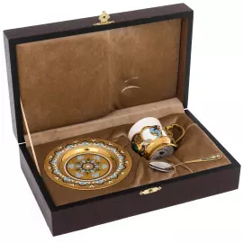 Кофейная пара "Рассвет" с малахитом, Златоуст