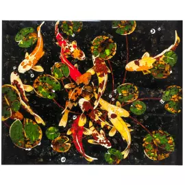 Панно декоративное из янтаря "Карпы кои"