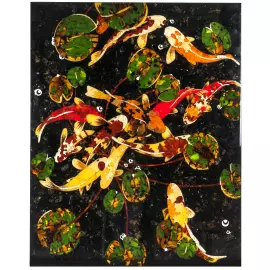 Панно декоративное из янтаря "Карпы кои"