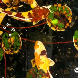 Панно декоративное из янтаря "Карпы кои"