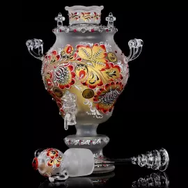 Самовар-медовница из стекла "Красно солнышко" со стразами Swarovski, Хохлома