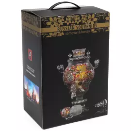 Самовар-медовница из стекла "Красно солнышко" со стразами Swarovski, Хохлома