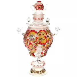 Самовар-медовница из стекла "Красно солнышко" со стразами Swarovski, Хохлома