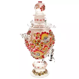 Самовар-медовница из стекла "Красно солнышко" со стразами Swarovski, Хохлома