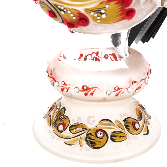 Honeydew samovar made of glass "Red sun" with Swarovski crystals, Khokhloma
